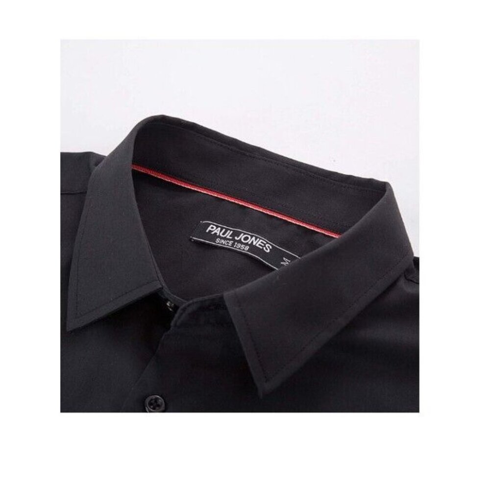 PJ PAUL JONES Mens M Black Casual Dress Shirt Button Down Short Sleeve Business - Picture 3 of 3